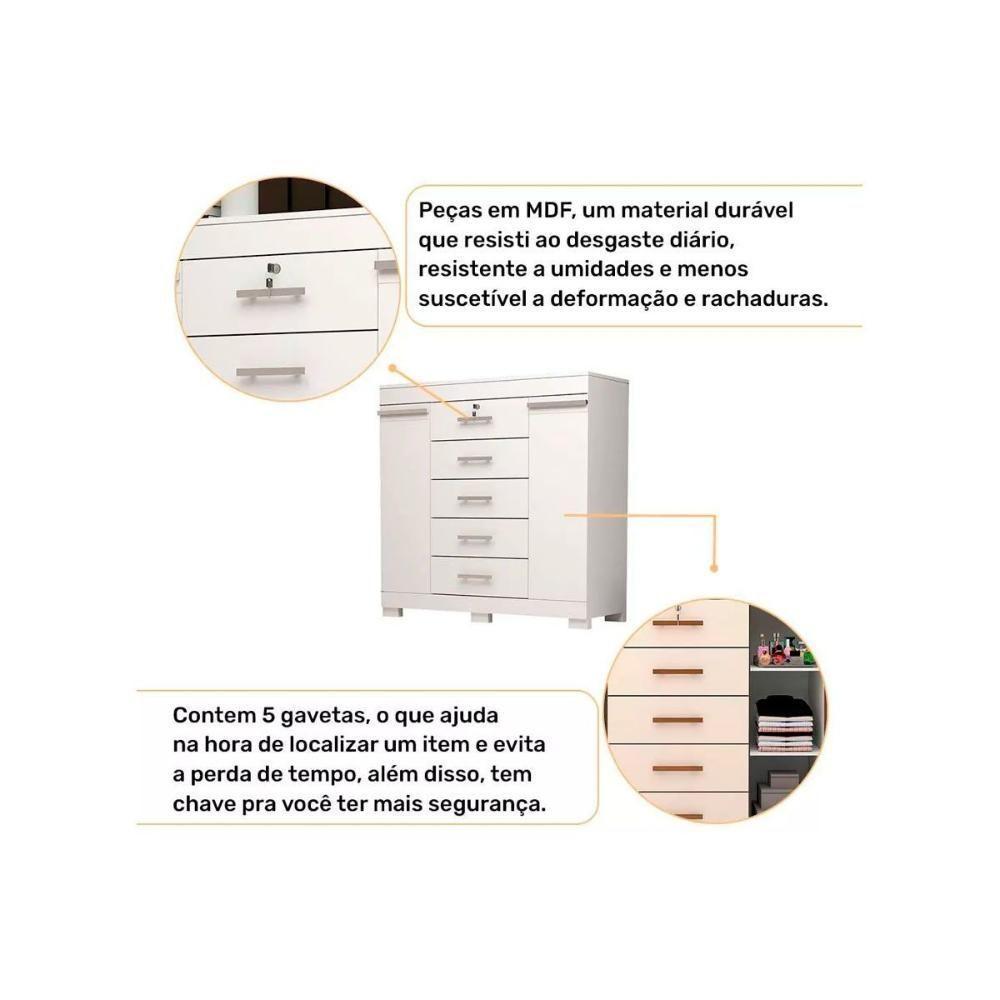 Cômoda Solteiro 2 Portas E 5 Gavetas Diana Cinamomo-off White - Acp - 4