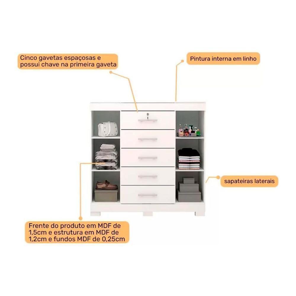 Cômoda Solteiro 2 Portas E 5 Gavetas Diana Cinamomo-off White - Acp - 5