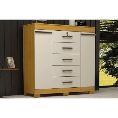 Cômoda de Quarto Diana 5 Gavetas em MDF com Puxador Plástico Off White e Cinamomo Reto