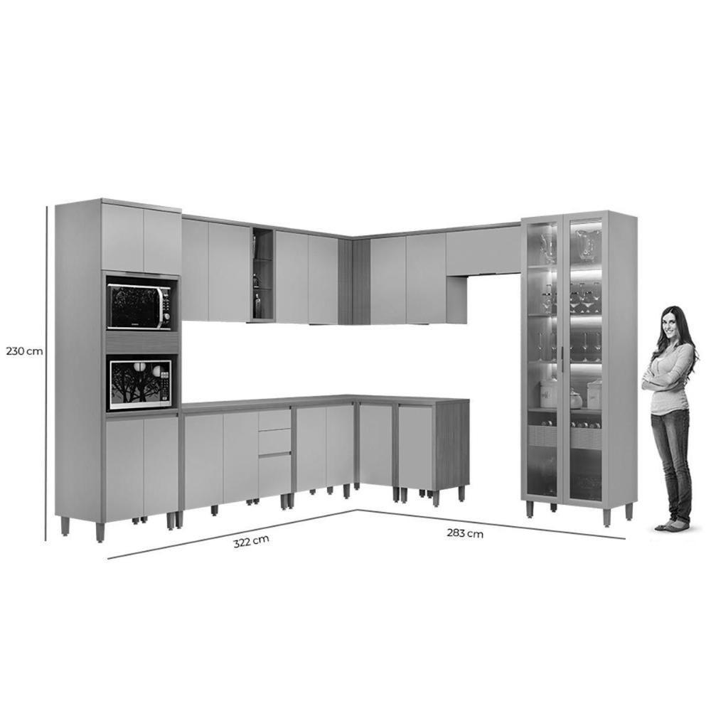 Cozinha Completa Allure 11 Peças (5aéreos+4balcões+1cristaleira+1paneleiro) Cp01 Jequitiba-gris Fosco - Linea Brasil - 4