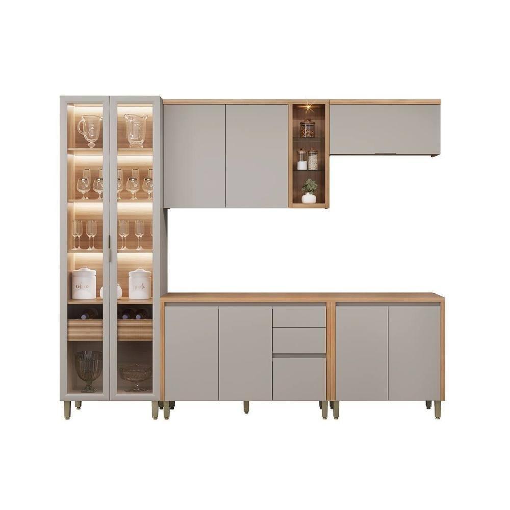 Cozinha Completa Allure 5 Peças (2aéreos+2balcões+1cristaleira) Cp23 Jequitiba-gris Fosco - Linea Brasil - 8