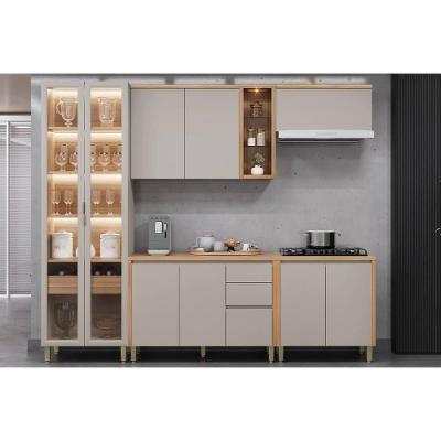 Cozinha Completa Allure 9 Portas 3 Gavetas MDF 120cm Cinza Jequitiba Gris Fosco
