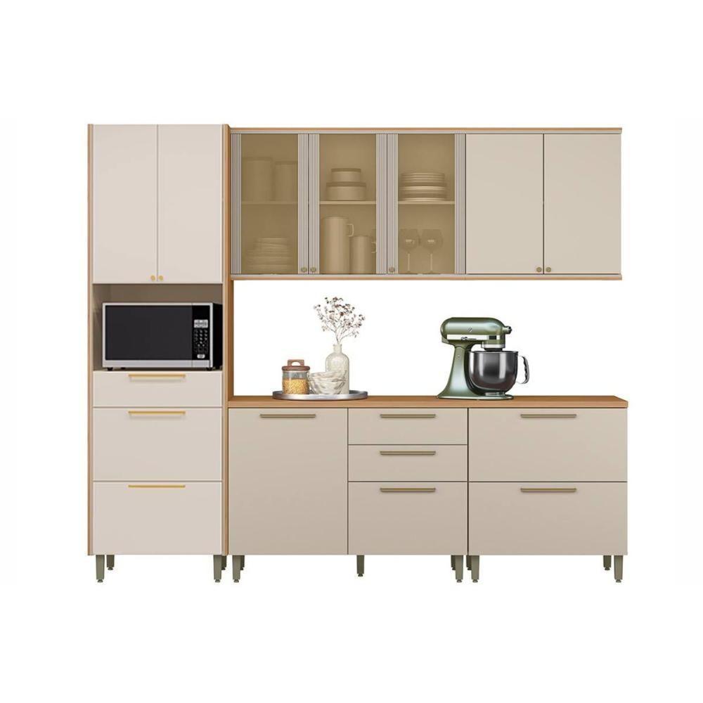 Cozinha Completa Atena 5 Peças (2aéreos+2balcões+1paneleiro) Cp28 Jequitiba-off White Fosco - Linea Brasil - 9