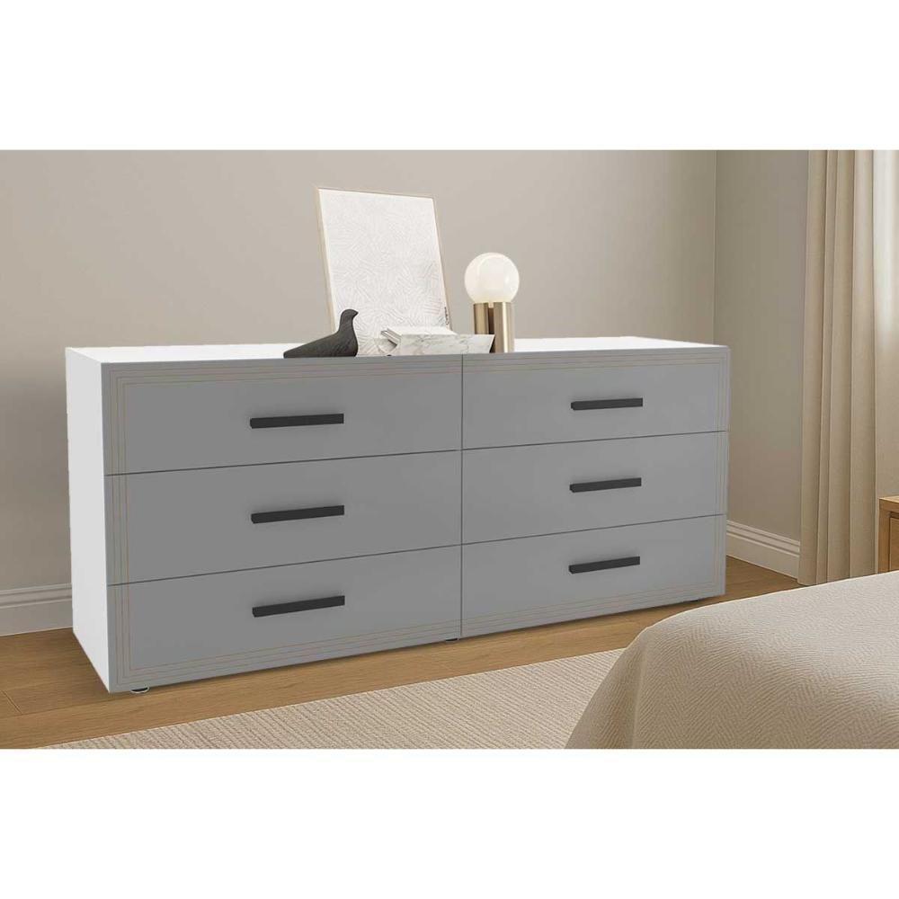 Cômoda Solteiro Valência C- 6 Gavetas Branco-cinza - Politorno - 1