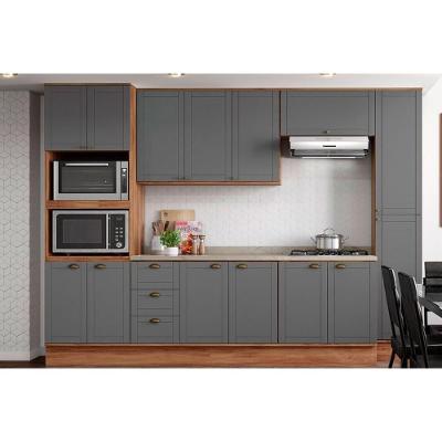 Cozinha Modulada Carraro Bella 7 Peças (2aéreos+2balcões+3complementos) C7p49 Nogal-cinza-carraro