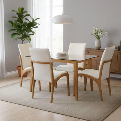 Kit 4 Cadeira Aura Estofada Estrutura Em Madeira Maciça Courino Branco Conforto Para Sala De Jantar Mobília Decor
