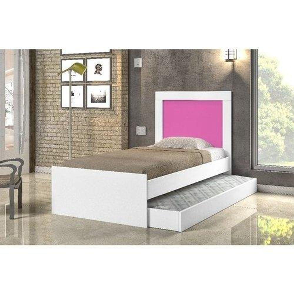 Cama Luara Solteiro 0,88cm Branco C/ Azul E Branco C/rosa Auxiliar Branco Com Dois Colchões - Cambel - 1