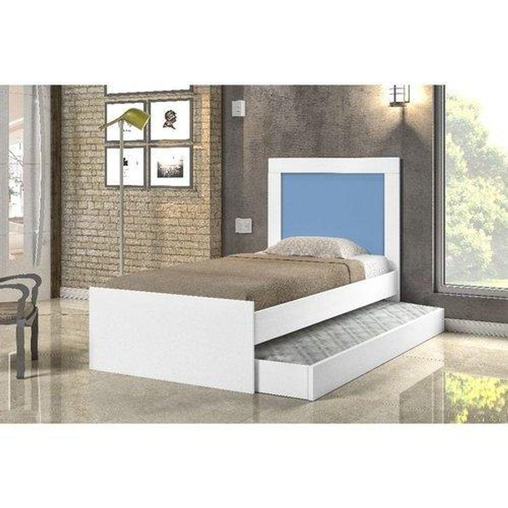 Cama Luara Solteiro 0,88cm Branco C/ Azul E Branco C/rosa Auxiliar Branco Com Dois Colchões - Cambel - 3