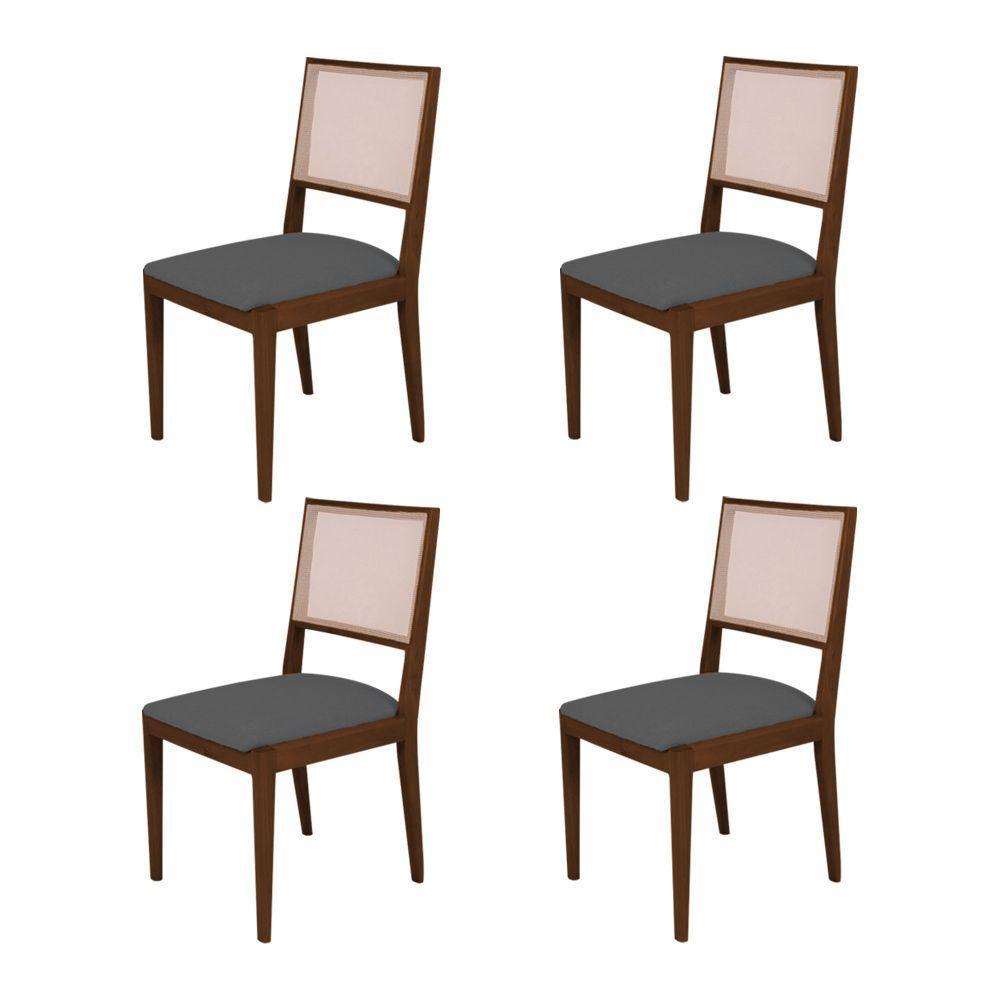 Kit 4 Cadeiras De Jantar Suellen Em Madeira E Mdf Mel Linho Cinza Grafite - 1