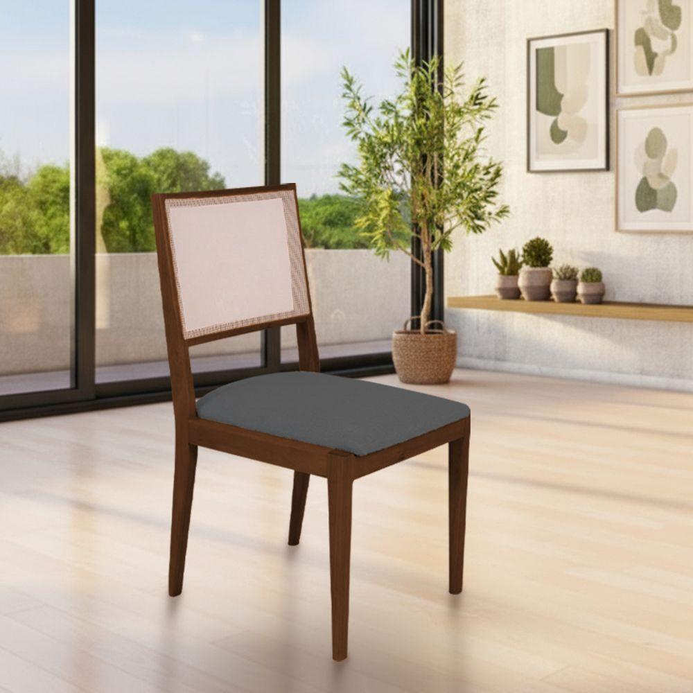 Kit 4 Cadeiras De Jantar Suellen Em Madeira E Mdf Mel Linho Cinza Grafite - 2