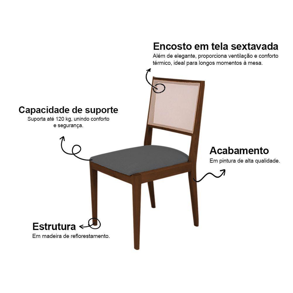 Kit 4 Cadeiras De Jantar Suellen Em Madeira E Mdf Mel Linho Cinza Grafite - 3