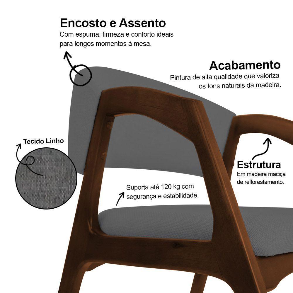 Kit 2 Cadeiras De Jantar Gabriela Em Madeira E Mdf Mel Linho Cinza Grafite - 3