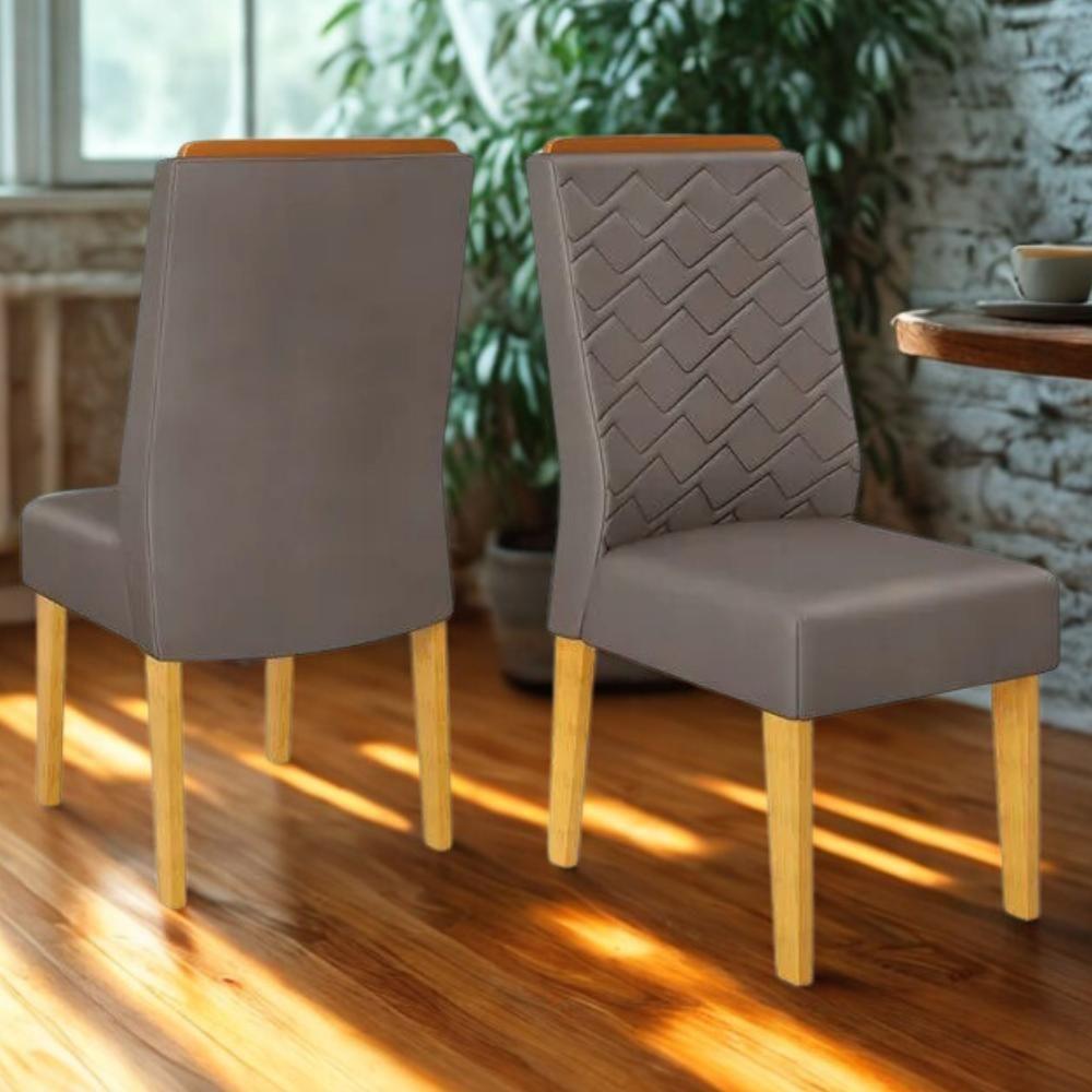 Kit 2 Cadeiras De Jantar Estofadas Lidia Veludo Lunar Cedro Dj Moveis Veludo Lunar Cedro - 2