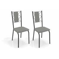 Kit 2 Cadeiras De Cozinha Lisboa 2c076prf Aço 2 Un Preto-boucle Cinza - Kappesberg - 1