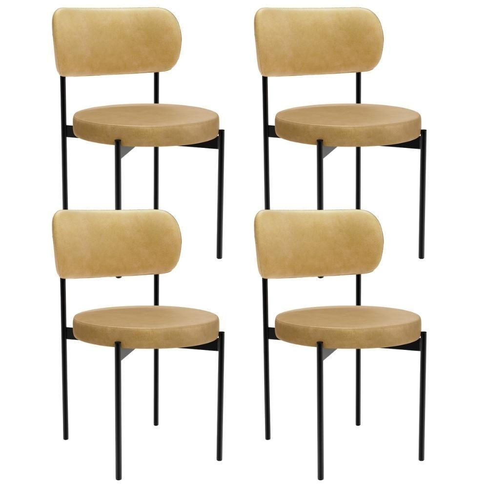 Kit 04 Cadeiras Estofadas Para Sala De Jantar Louvre L02 Couríssimo Fendi - Lyam Decor - 1