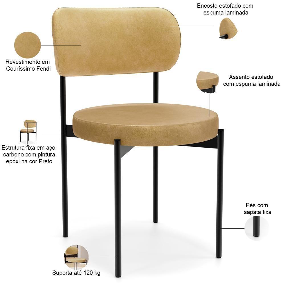 Kit 04 Cadeiras Estofadas Para Sala De Jantar Louvre L02 Couríssimo Fendi - Lyam Decor - 4