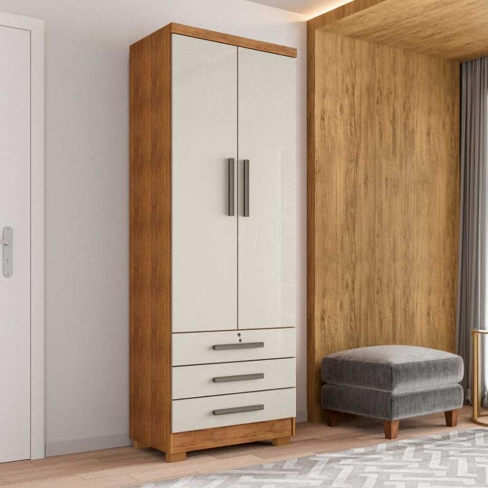 Guarda Roupa Solteiro Divisórias Internas 2 Portas 3 Gavetas - Cedro Areia - 1