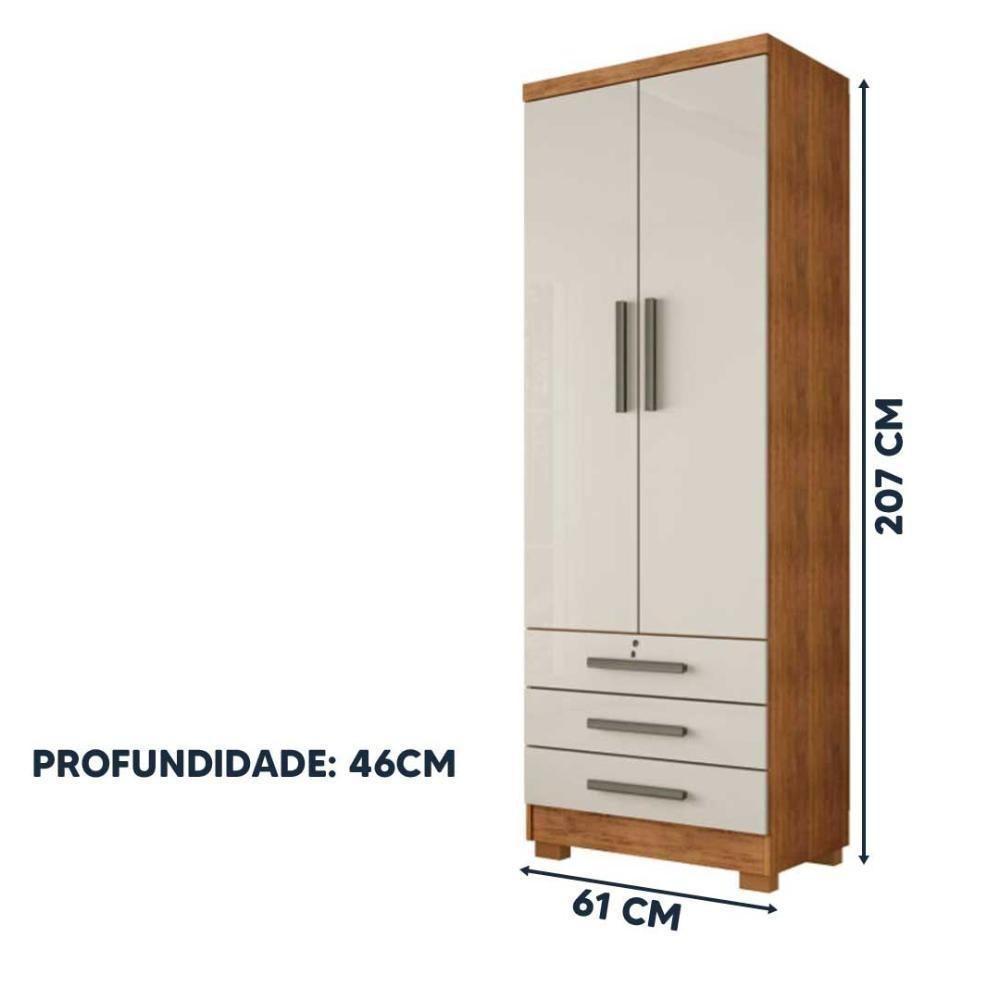 Guarda Roupa Solteiro Divisórias Internas 2 Portas 3 Gavetas - Cedro Areia - 2