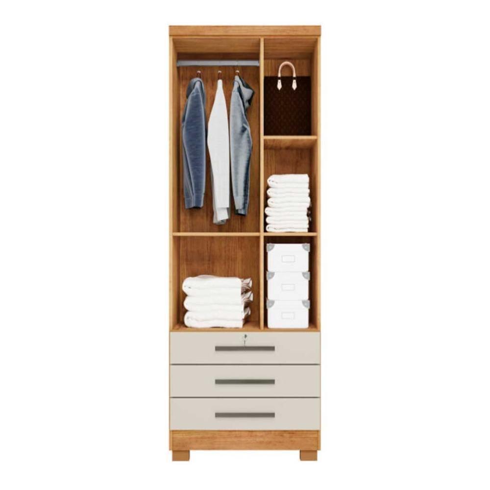Guarda Roupa Solteiro Divisórias Internas 2 Portas 3 Gavetas - Cedro Areia - 4