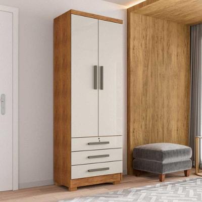 Guarda Roupa Solteiro Divisórias Internas 2 Portas 3 Gavetas - Cedro Areia