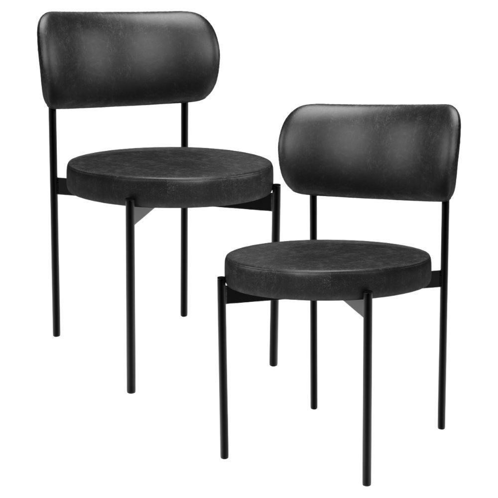 Kit 02 Cadeiras Estofadas Para Sala De Jantar Louvre L02 Couríssimo Preto - Lyam Decor - 1