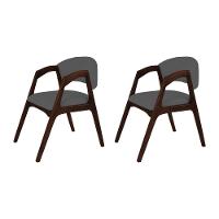 Kit 2 Cadeiras De Jantar Gabriela Em Madeira E Mdf Castanho Linho Cinza Grafite - 1