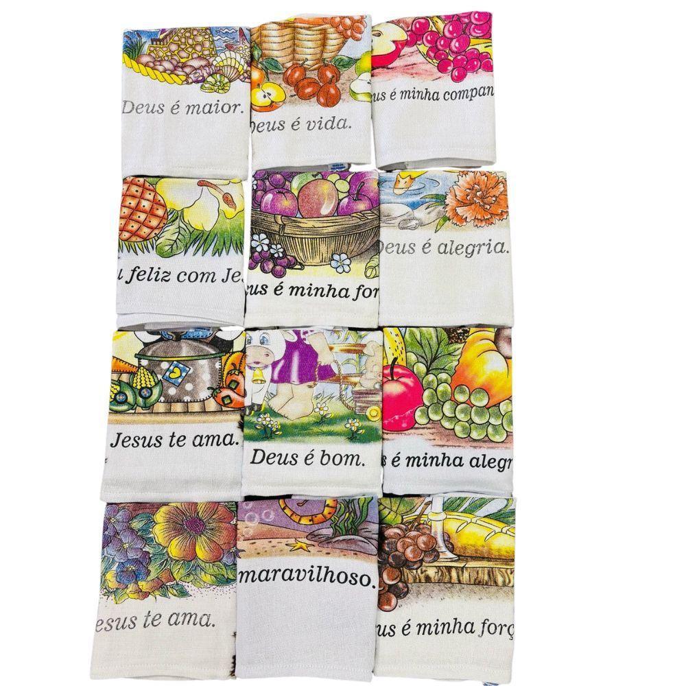 Kit 12 Pano De Prato De Cozinha 45x75 Estampado Grande Com Costura Reforçada - 1