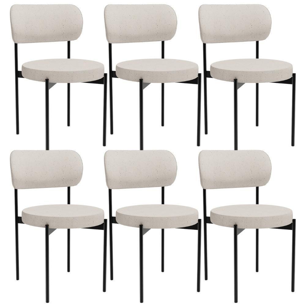 Kit 06 Cadeiras Estofadas Para Sala De Jantar Louvre L02 Linho Cru - Lyam Decor - 1