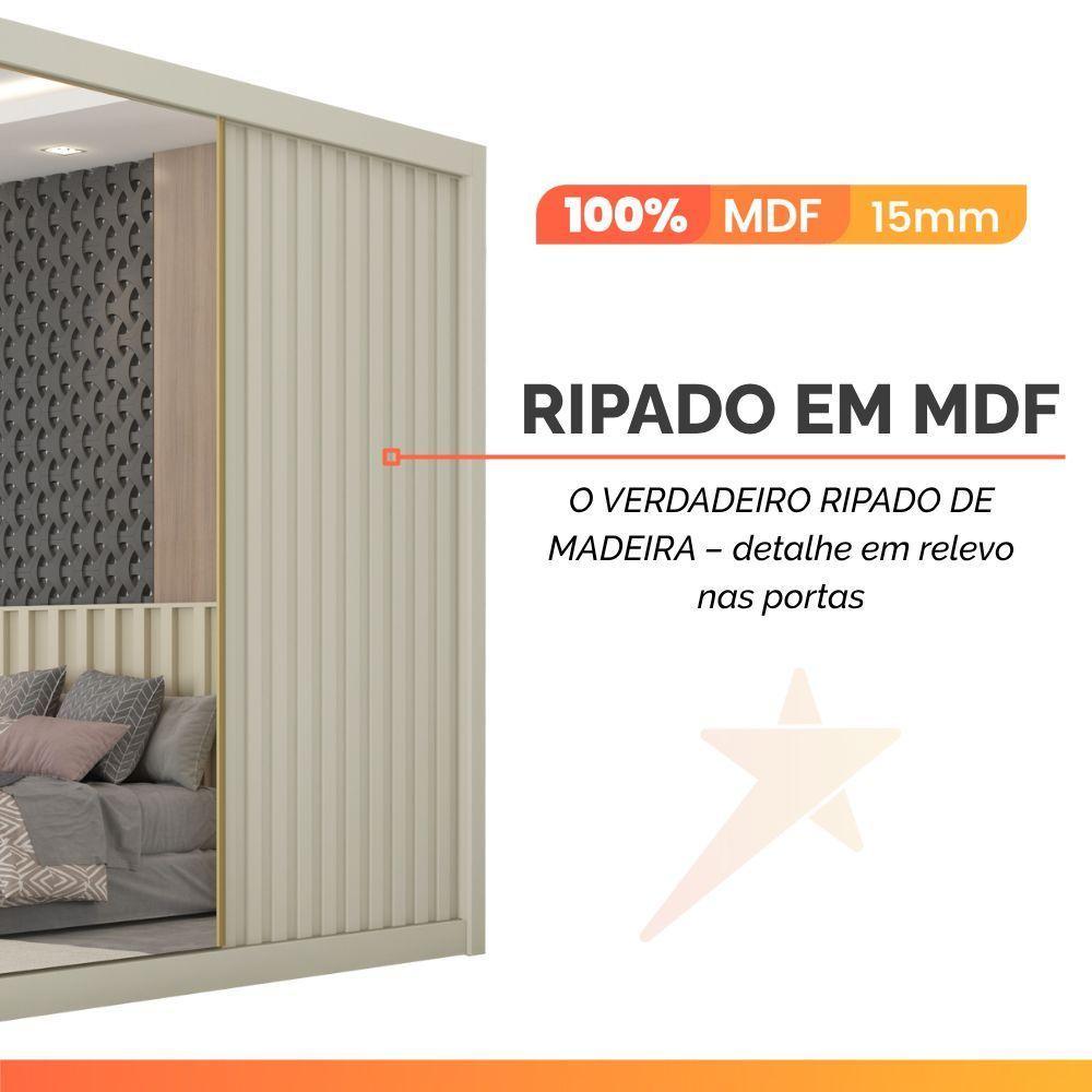 Guarda Roupas Casal 3 Portas De Correr Com Espelho Ripado 100% Mdf 6 Gavetas Dublin Off White - 5