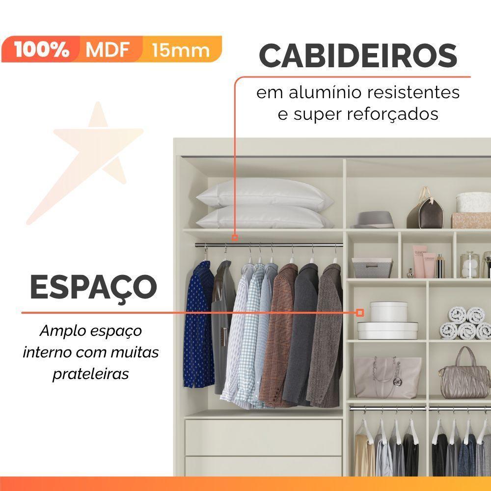 Guarda Roupas Casal 3 Portas De Correr Com Espelho Ripado 100% Mdf 6 Gavetas Dublin Off White - 8