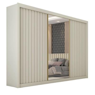 Guarda Roupas Casal 3 Portas De Correr Com Espelho Ripado 100% Mdf 6 Gavetas Dublin Off White