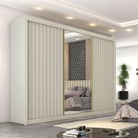 Guarda Roupas Casal 3 Portas De Correr Com Espelho Ripado 100% Mdf 6 Gavetas Dublin Off White - 2