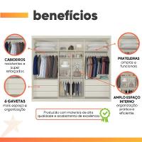 Guarda Roupas Casal 3 Portas De Correr Com Espelho Ripado 100% Mdf 6 Gavetas Dublin Off White