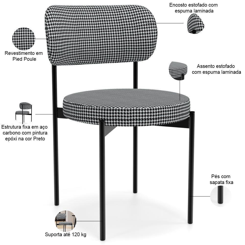 Kit 06 Cadeiras Estofadas Para Sala De Jantar Louvre L02 Pied Poule - Lyam Decor - 4