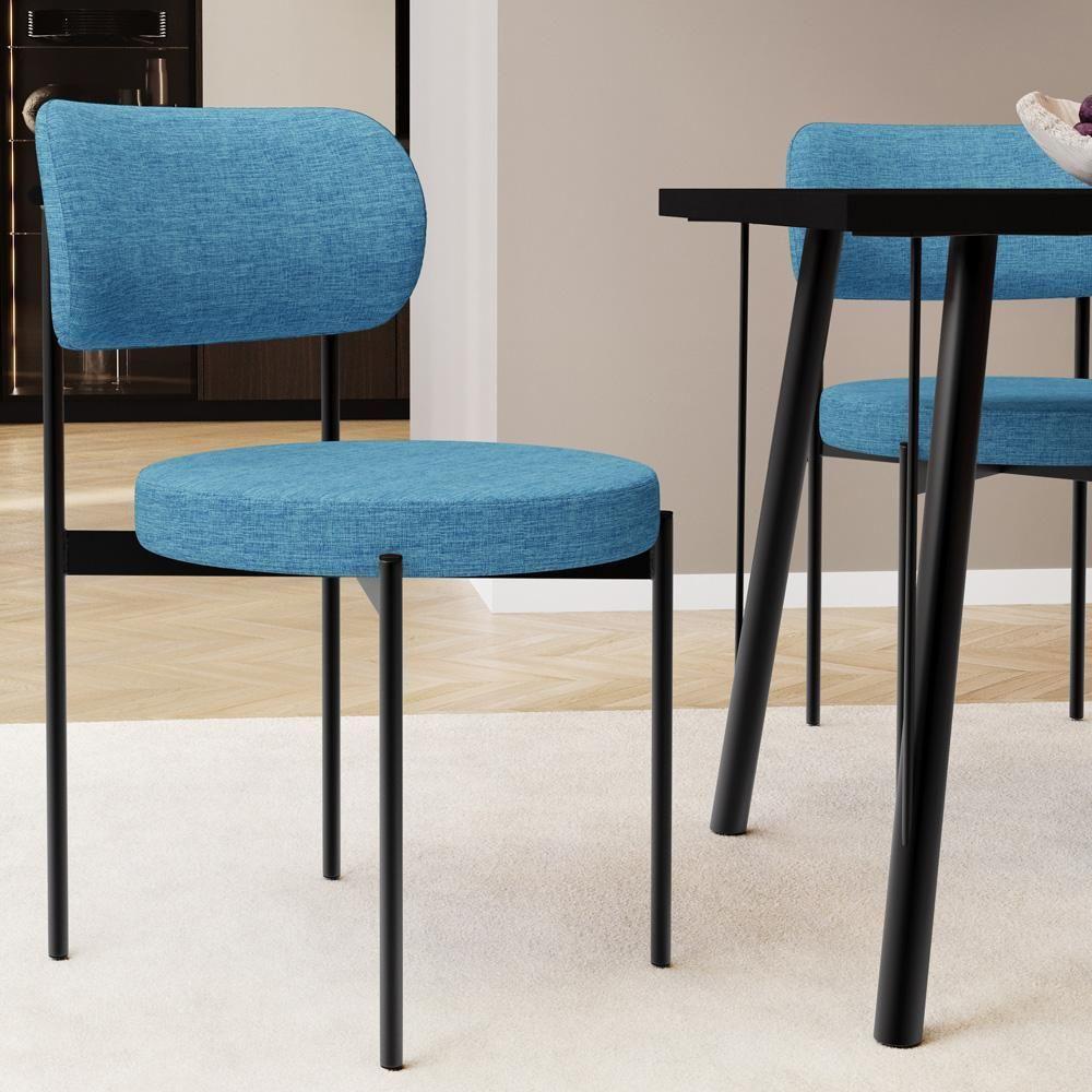 Kit 06 Cadeiras Estofadas Para Sala De Jantar Louvre L02 Linho Azul - Lyam Decor - 2