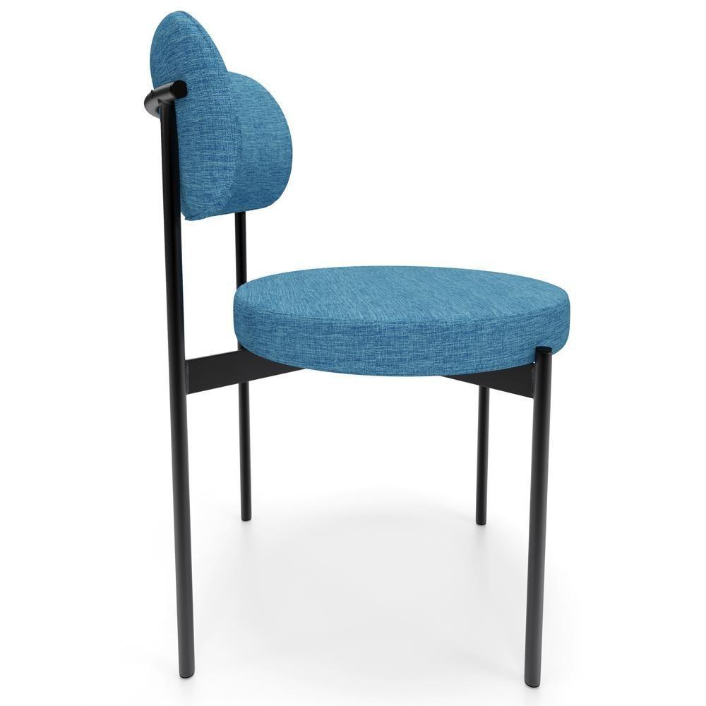 Kit 06 Cadeiras Estofadas Para Sala De Jantar Louvre L02 Linho Azul - Lyam Decor - 6