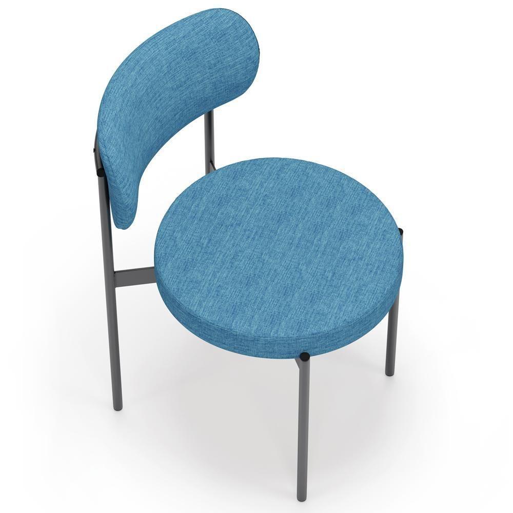 Kit 06 Cadeiras Estofadas Para Sala De Jantar Louvre L02 Linho Azul - Lyam Decor - 7