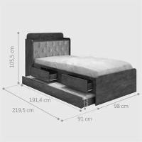 Cama Tamires Solteiro 0.88cm Com Auxiliar Castanho Com Capitonê Bege Dois Colchões- Cambel - 3