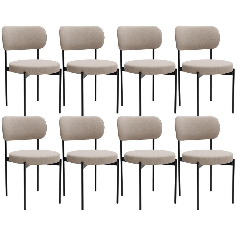 Kit 08 Cadeiras Estofadas Para Sala De Jantar Louvre L02 Bouclê Creme - Lyam Decor - 1