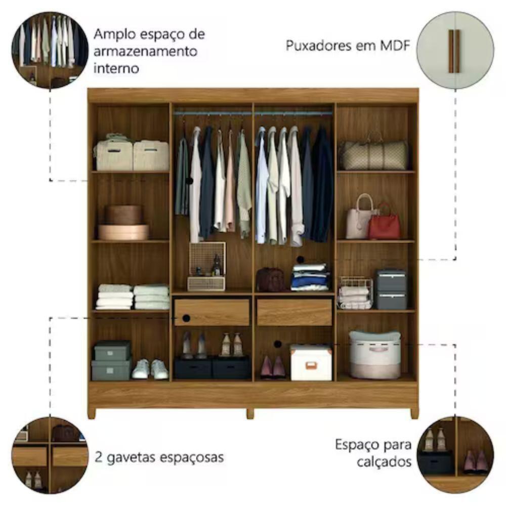 Guarda-roupa Marajó Paris 8 Portas 2 Gavetas Moval Freijo/off White - 4