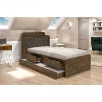 Cama Tamires Solteiro 0,88cm Com Auxiliar Castanho Com Capitonê Nogal Dois Colchões- Cambel - 1