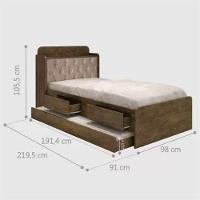 Cama Tamires Solteiro 0,88cm Com Auxiliar Castanho Com Capitonê Nogal Dois Colchões- Cambel - 2