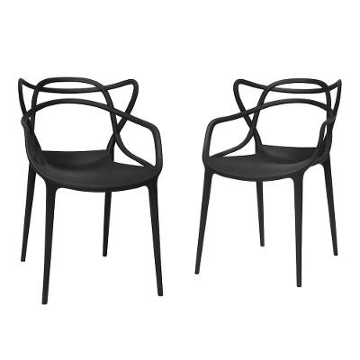Kit 2 Cadeiras Cozinha Design Empilhável Cor:preto