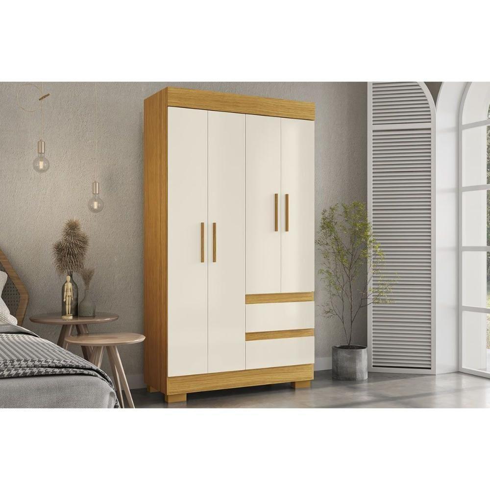 Guarda Roupa Solteiro 4 Portas E 2 Gavetas Maya Nature-off White - Acp - 1