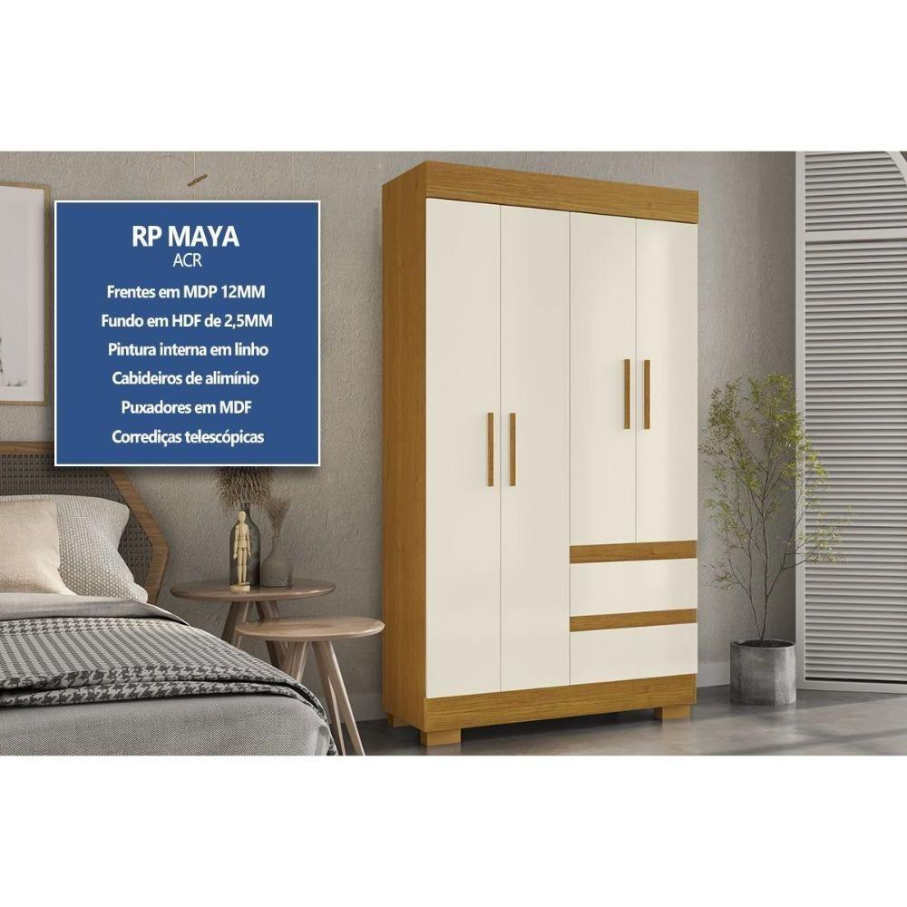 Guarda Roupa Solteiro 4 Portas E 2 Gavetas Maya Nature-off White - Acp - 2