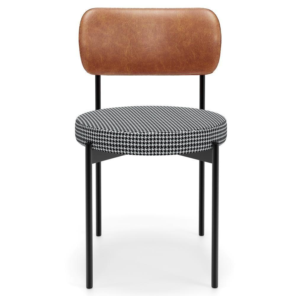 Kit 08 Cadeiras Estofadas Para Sala De Jantar Louvre L02 Couríssimo Camel Pied Poule - Lyam Decor - 3