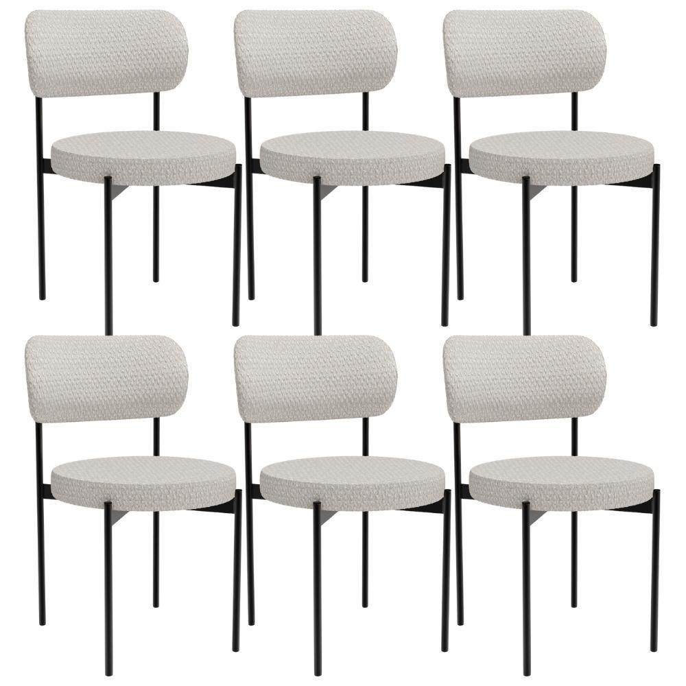 Kit 06 Cadeiras Estofadas Para Sala De Jantar Louvre L02 Bouclê Cru - Lyam Decor - 1