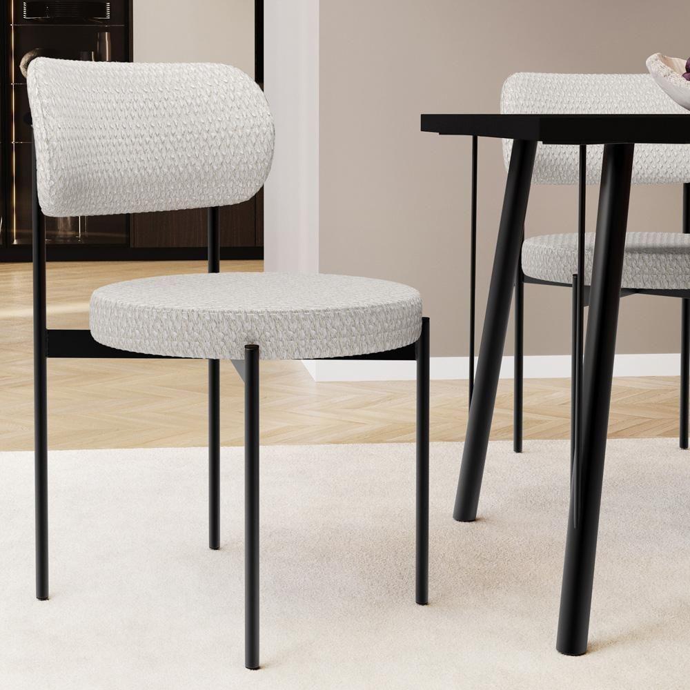 Kit 06 Cadeiras Estofadas Para Sala De Jantar Louvre L02 Bouclê Cru - Lyam Decor - 2