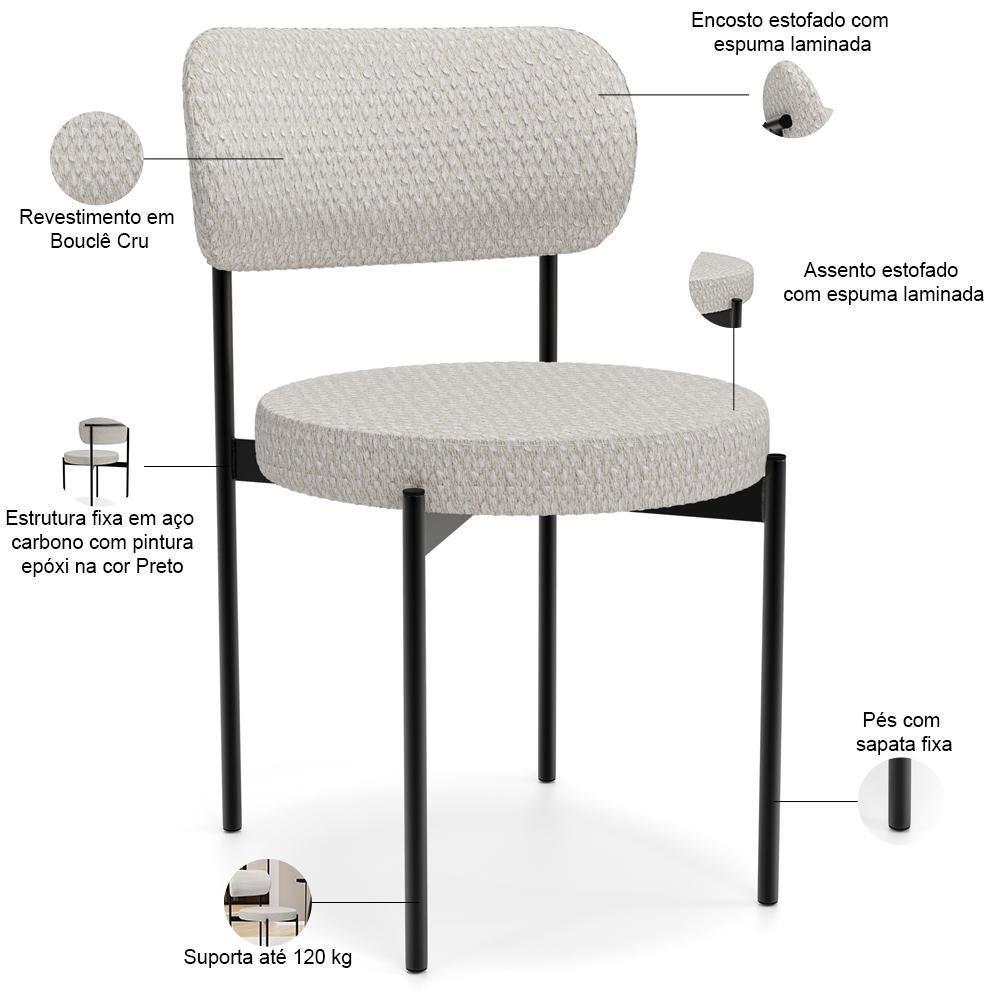 Kit 06 Cadeiras Estofadas Para Sala De Jantar Louvre L02 Bouclê Cru - Lyam Decor - 4