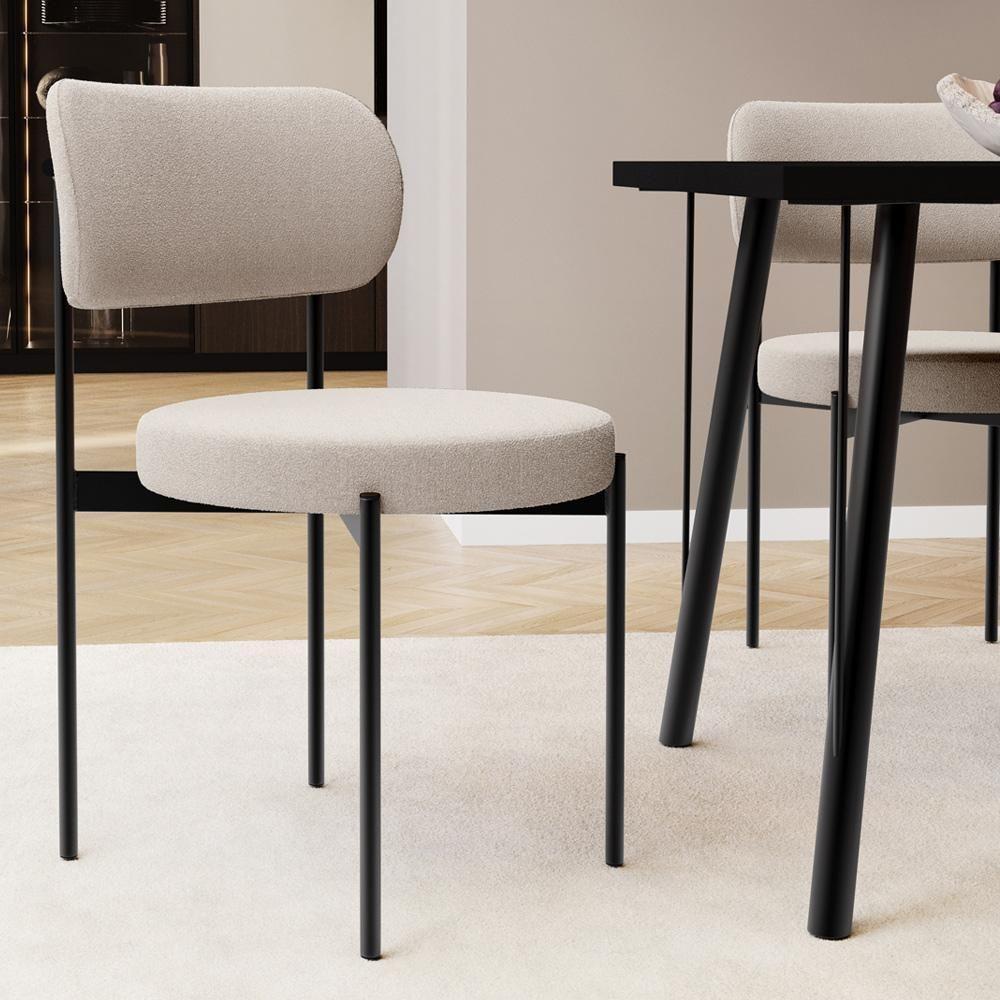 Kit 02 Cadeiras Estofadas Para Sala De Jantar Louvre L02 Bouclê Creme - Lyam Decor - 2